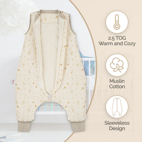 Baby Sleeping Bag with Legs Winter 2.5 Tog - OEKO TEX Muslin Cotton - 1 to 4 years Old