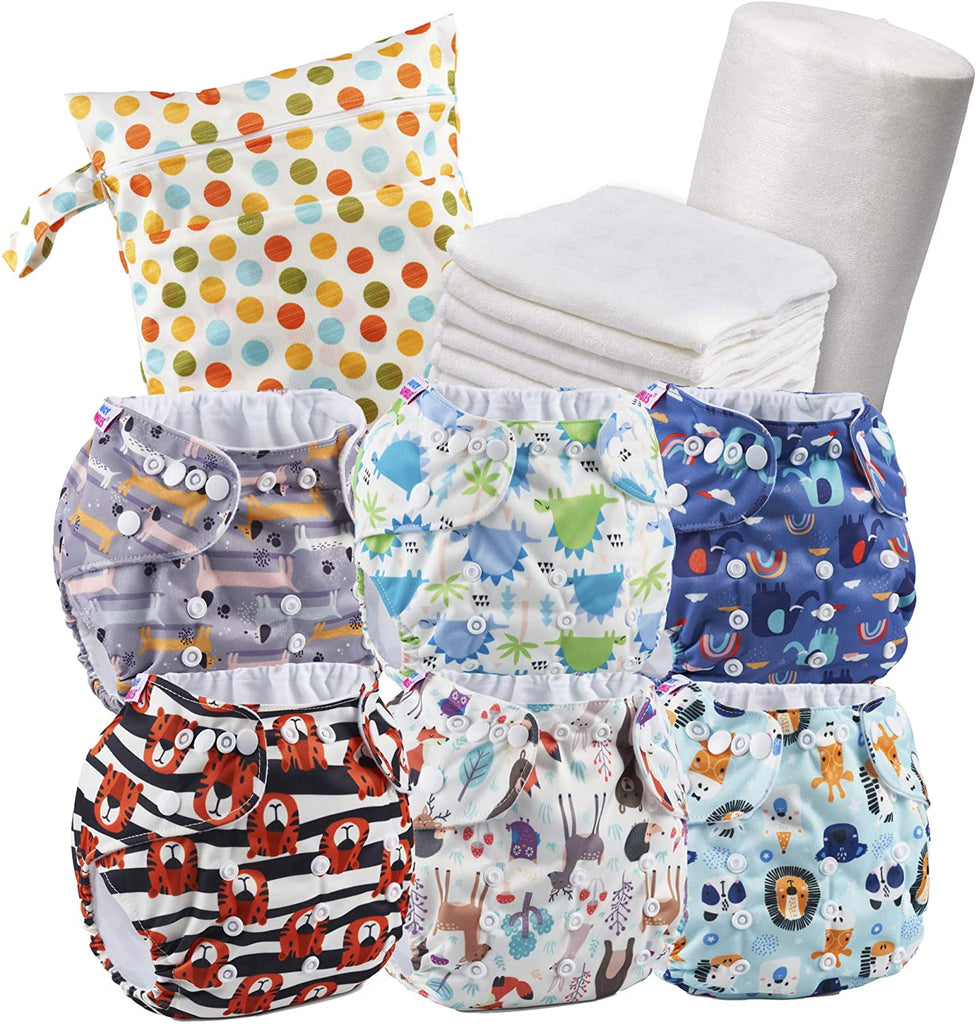 Unisex reusable nappies with animal prints