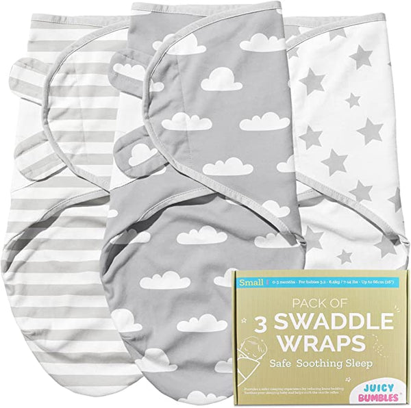 Baby Swaddle Wrap - Pack of 3 Swaddle Blankets Clouds and Stars - OEKO TEX