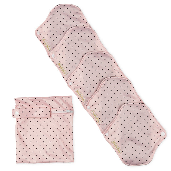 Reusable Bamboo Cloth Sanitary Pads with Absorbent Wings - Set of 5 with Bag