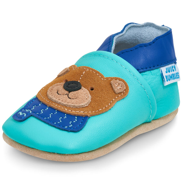 Teddy with a Scarf  Soft Leather Baby Shoes