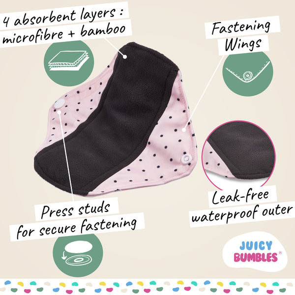 Reusable Bamboo Cloth Sanitary Pads - Set of 5 with Bag